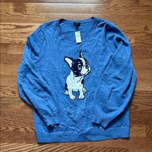 Talbots Blue French Bulldog Sweater